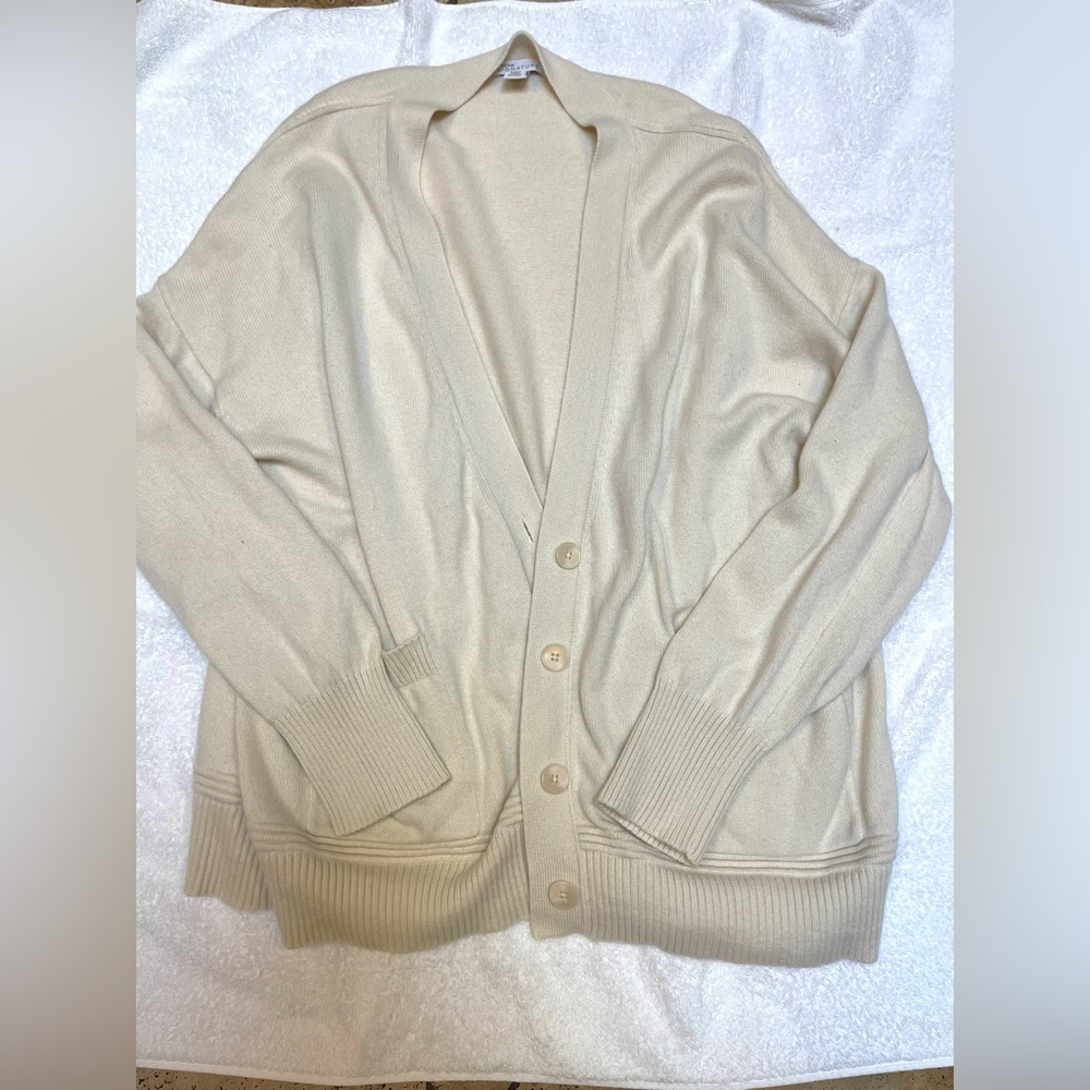 Nordstrom Cardigan - Cashmere Cotton Button Down Cardigan Beige XL Cabin Core